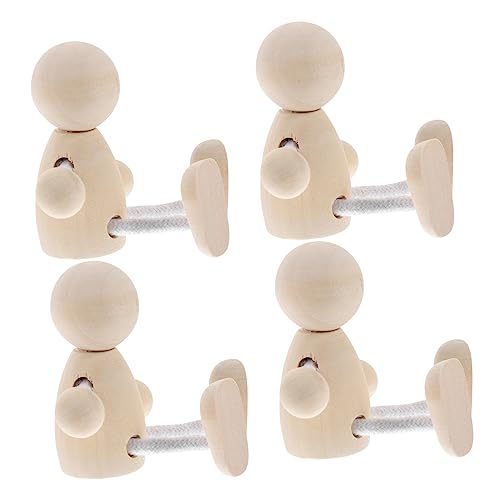4pcs Unfinished Dolls Pegs Plain Peg Dolls Doll Pegs Peg Doll for Crafts Unfinished Peg People DIY Peg Dolls Puzzle Toys Puppets for Shelf Decor Wood Ciieeo