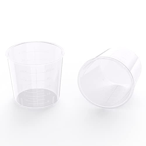 30 Pack 2 Ounce Plastic Graduated Cups 60 ml Transparent Scale Cups with 30 Pack Wooden Stirring Sticks for Mixing Paint, Stain, Epoxy, Resin MFDSJ