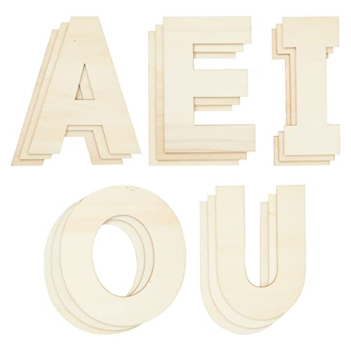 36 Pieces Unfinished Wooden Alphabet Letters for Crafts, 2 Extra Sets of Vowels AEIOU (6 Inches) Bright Creations