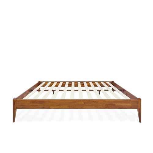 Bme Dinkee Solid Wood Queen Bed Frame - Modern Minimalist Design with Wood Slat Support Bme