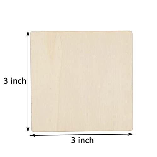 20 Pcs Unfinished Wood Pieces, 3 x 3 Inch Blank Natural Slices Wood Square for DIY Crafts Painting, Scrabble Tiles, Coasters, Decoration MYYZMY