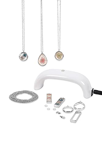 Blue Moon Beads UV Resin Dried Flower Necklace Jewelry-Making Kit, Starter Kit with Light Blue Moon Beads