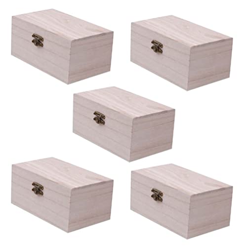 TOYANDONA 5Pcs Unfinished Wooden Boxes, Unfinished Wood Boxes Unpainted Wooden Boxes for Crafts DIY Wood Box with Hinged Lid Art Hobbies Jewelry Box TOYANDONA