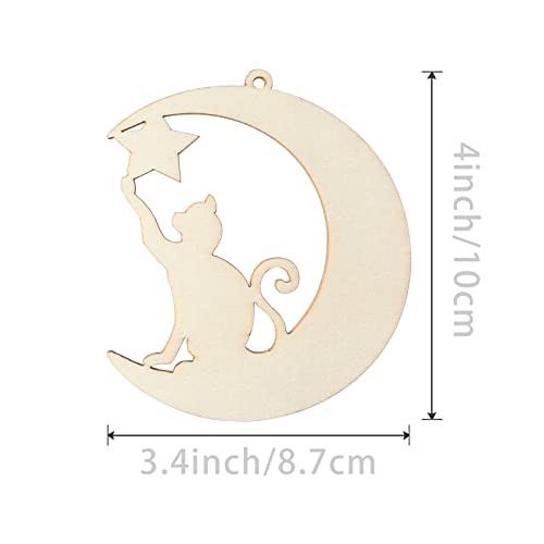 Cat Wood Star Wood Moon Shape Wooden Blank Wood with Twines Art Unfinished Ornaments for Wedding Birthday Party Christmas Decoration 20Pcs Zontween