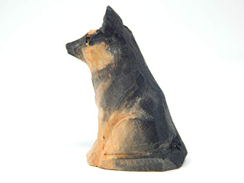 German Shephard Dog Puppy Figurine - Miniature 2 Inch Wood Carving Handmade Home Decor Small Animal Garden Statue Pet Canine Hound Selsela