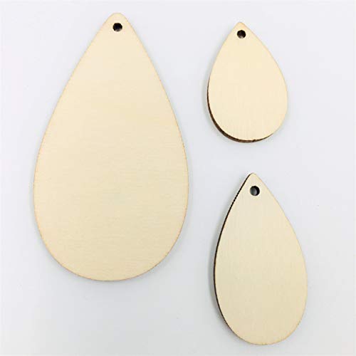 30PCS Unfinished Wood Teardrop Earring Blanks Pendant Laser Cut Wood Shapes (Natural, 2 1/2", 1 1/2", 1 3/16") NUORUI