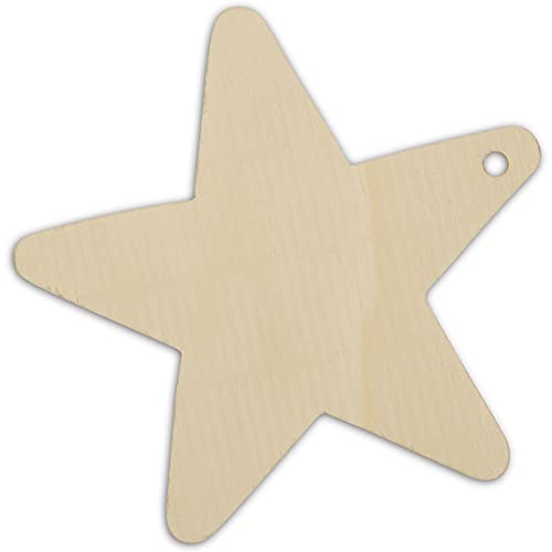 Woodpeckers 4 Inch Wooden Stars, Bag of 10 Unfinished Stars with Hole Christmas Tree Ornaments, Ready to Be Painted and Decorated Woodpeckers