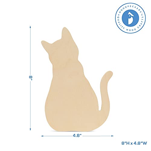 Wood Cat Cutout 8 x 4-4/5 Inch, Pack of 3 Unfinished Wooden Cutouts for Crafting, and DIY Cat and Halloween Décor, by Woodpeckers Woodpeckers