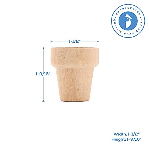Small Wooden Flower Pot 1-9/16-inch x 1-1/2-inch, Pack of 24 Wood Craft Flower Planter to Paint, by Woodpeckers Woodpeckers