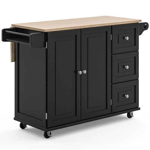 Homestyles Dolly Madison Kitchen Cart with Wood Top and Drop Leaf Breakfast Bar, Rolling Mobile Kitchen Island with Storage and Towel Rack, 54 Inch homestyles