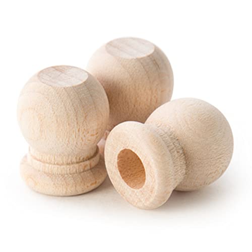 Pinehurst Crafts Wood Dowel Rod Finials, 3/4 Inch Tall with 1/4 Inch Hole, Pack of 12 Pinehurst Crafts