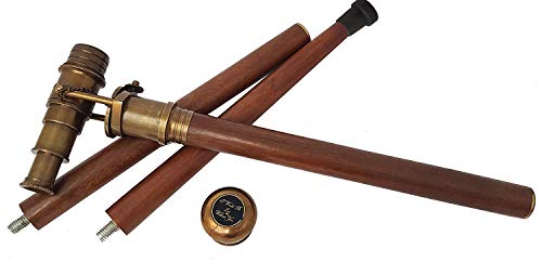 Brass Nautical Telescope Walking Stick Antique Finish Costume Wooden Cane Foldable Rosewood Stick Steampunk Style Brass Nautical