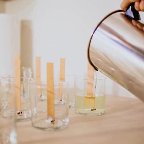 50 Pcs Wooden Candle Wicks + + 50pcs 304 Stainless Steel Base + 50 Double-Sided Stickers,Thickened Wood Wicks with Iron Stand & Candle Wick Trimmer& CKANDAY