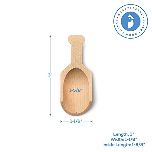 Mini Wooden Spoons 3 Inches Long, 25 Unfinished Teaspoon Scoops for Jars, Bath Salts, Body Scrubs, Salt & Spice Containers, by Woodpeckers Woodpeckers