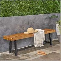 Christopher Knight Home Toby Outdoor Acacia Wood Bench, Sandblast Teak Finish and Black Christopher Knight Home