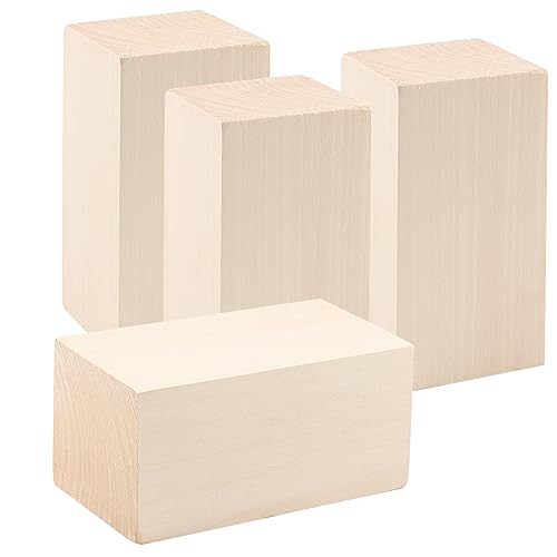 MUKCHAP 4 PCS 6 x 3 x 3 Inch Basswood Carving Blocks, Whittling Wood Blocks, Unfinished Basswood Carving Blocks for Beginners, DIY Crafting, MUKCHAP