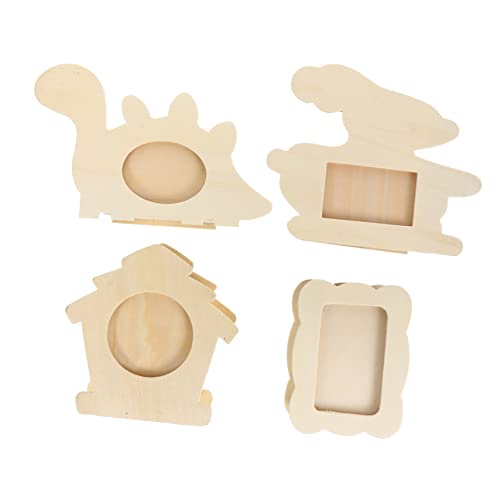 KALLORY 4pcs Diy Wooden Photo Frame Makeup Brush Holders Photo Frame Pen Cups Kids Pen Cups Unfinished Wood Pen Case Unfinished Brush Holder Diy Pen KALLORY