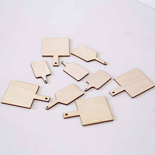 30 Pcs Mini Wooden Cutting Board with Handle,Unfinished Wood Blank Cutting Board, Paddle Chopping Board Small Kitchen Serving Board for Kitchen DIY Khakho