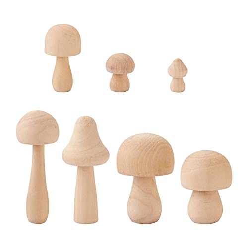 Craftdady 23pcs Unfinished Wooden Mushrooms Unpainted Natural Wood Mushroom Peg Dolls Ornaments for Painting DIY Art Crafts Home Decoration, 7 Sizes Craftdady
