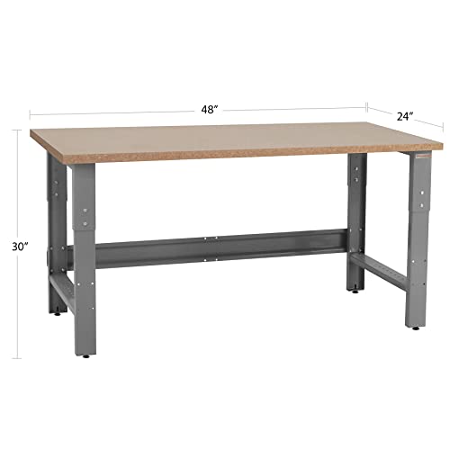 Table & Workbench: 1" Thick Particle Board Top, Height Adjustable Bench - 24" D x 48" L x 30" - 36" H - by BenchPro BenchPro
