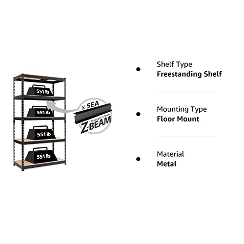 HOMEDANT Z-beam 5-Tier Laminated Heavy Duty Metal Shelving Unit Adjustable Garage Storage Utility Rack Shelves Organization Multipurpose Shelf HOMEDANT