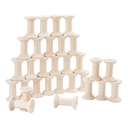 PH PandaHall 30pcs Wood Spools 1.85 Inch Unfinished Empty Spools Weaving Bobbins Empty Thread Spool Wooden Craft Spools for Embroidery Thread, Pom PH PandaHall