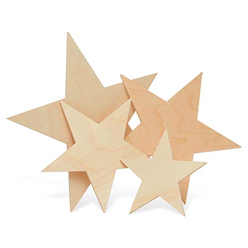 Wooden Star Shapes, 6 Inch Large Patriotic Natural Wood Cutouts, Bag of 10, Unfinished DIY Craft Wall Decor by Woodpeckers Woodpeckers