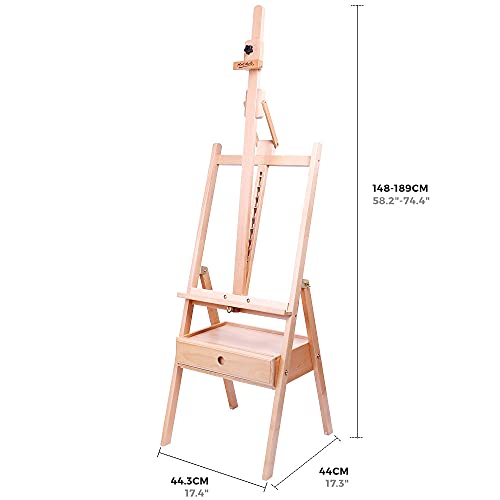 Mont Marte Signature Tilting Box Floor Easel Beech Wood, Holds Canvases up to 92cm (36.2in) in Height, Angle Adjustment, Sturdy Base, Built-in MONT MARTE