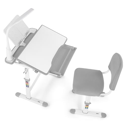 Artist hand Kids Study Desk and Chair Set Height Adjustable Children School Girl Table Large Writing Board Desk with LED Lamp Pull Out Drawer Pencil Artist hand