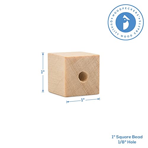 Wooden Square Beads 1 Inch with 1/8 Inch Hole, 25 Unfinished Square Wood Spacer Beads for Jewelry Necklace Creations, Crafts and DIY Projects by Woodpeckers