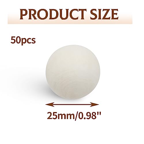 Uenhoy 50 Pcs Wooden Round Ball 1 Inch Unfinished Natural Wood Balls Wooden Spheres for Crafts and DIY Projects Uenhoy