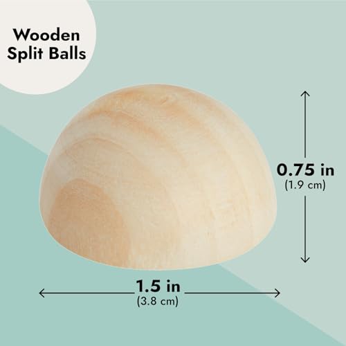 30 Pack Split Wood Balls for Crafts, 1.5-Inch Unfinished Half Wooden Beads for Art Supplies Juvale