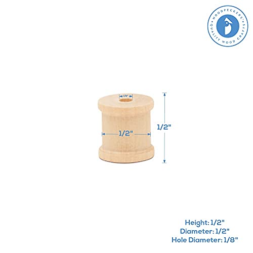 Wooden Spools 1/2 x 1/2 inch Pack of 100 Unfinished Mini Birch Wood Spools, Splinter-Free, for Crafts and Wood Jewelry by Woodpeckers Woodpeckers