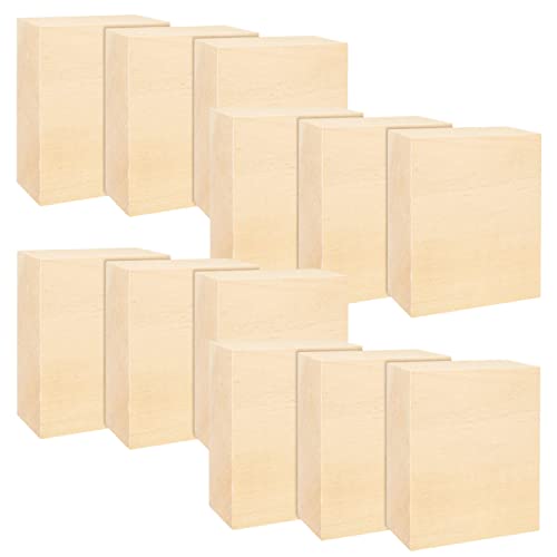 RHBLME 12 PCS Basswood Carving Blocks, 4" x 4" x 1" Unfinished Wood Blocks for Carving, Wooden Cubes Soft Solid Wooden for Beginners or Expert RHBLME