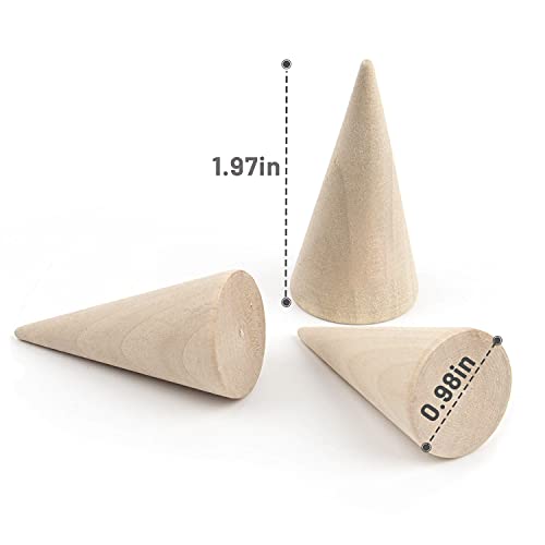 AUEAR, 10 Pack Wood Cone Ring Holder Finger Jewelry Display Stand DIY Craft Wooden Cone (Natural, Vertical Shaped) AUEAR