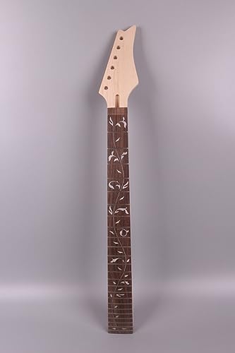 DIY Electric Guitar Neck Replacement 24 fret 25.5inch Maple Rosewood Fretboard locking nut vine Inlay Unfinished Electric Guitar Neck (24 fret WoodArtSupply