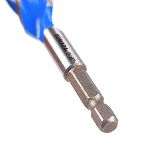 SOMADA Auger Drill Bit Set for Wood, 5-Piece, 1/2", 5/8", 3/4", 7/8" and 1" Inch Size, 4-Inch Long with Storage Case, Impact Wood Auger Set with SOMADA