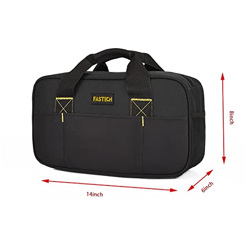FASTECH 14 Inch Small Tool Bag,Wide Mouth Tool Tote Bag,Waterproof Tool Organizer Bag,Electricians Repairman Tools Tote Bag Double Fabric Storage Bag FASTECH