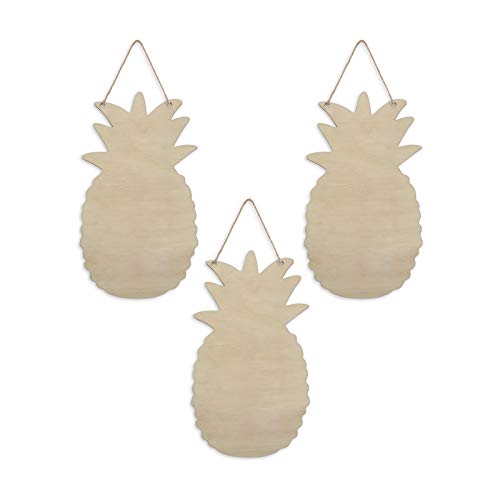 JANOU 3pcs Pineapple Shaped Unfinished Wood Sign Blank Pineapple Hanging Wooden Plaque DIY Craft Project Wood Sign with Rope Door Wall Art JANOU