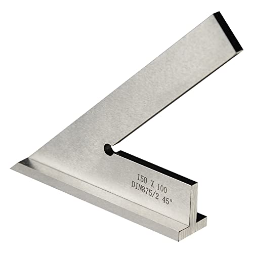 Boomgood 45 Degree Miter Square Machinist Engineer Square with Base DIN 875/2 Angle Ruler Hardened Steel 6x4 Inch, Silver ANGIEHAIE
