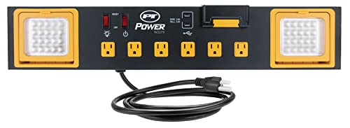 Performance Tool W2279 Commercial Grade Power Station with 6 Outlets, 2 USB Ports, Built-In Cradle, and LED Lights, Ideal for Workshops and Garages Performance Tool