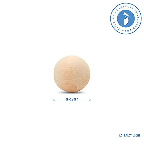 2-1/2 inch Wooden Balls, Bag of 2 Unfinished Natural Hardwood Wooden Balls for Crafts and DIY Projects (2-1/2 inch Birch Spheres) by Woodpeckers Woodpeckers