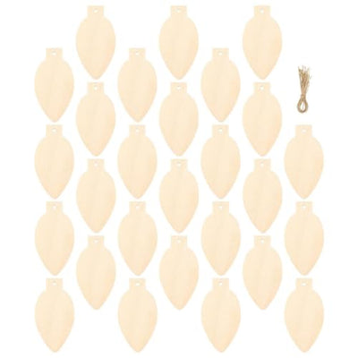 VOSAREA 100pcs Wooden Christmas Light Bulb Ornaments Wood Unfinished Cutout Tag Wood Slice Ornaments Blank Natural Wooden Slices with Ropes for
