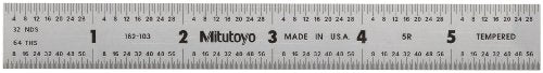 Mitutoyo 182-103, Steel Rule, 6" (5R), (1/32, 1/64", 1/10", 1/100"), 3/64" Thick X 3/4" Wide, Satin Chrome Finish Tempered Stainless Steel Mitutoyo