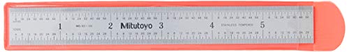Mitutoyo 182-105, Steel Rule, 6" X 150mm, (1/32, 1/64", 1mm, 1/2mm), 3/64" Thick X 3/4" Wide, Satin Chrome Finish Tempered Stainless Steel Mitutoyo