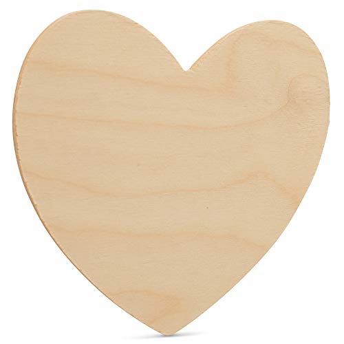 DIY Wooden Heart Cutouts for Crafts 5-1/2 inch, 1/8 inch Thick, Pack of 5 Unfinished Shapes for Valentines Day Décor, by Woodpeckers Woodpeckers