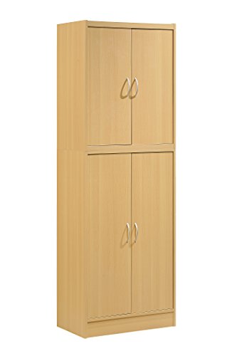 Hodedah 4 Door Kitchen Pantry with Four Shelves, Beech