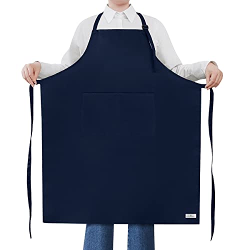 ROTANET Extra Large Apron for Men Adjustable Bib Apron with 2 pockets Cooking Apron for Women Chef Water & Oil Resistant Navy Blue ROTANET