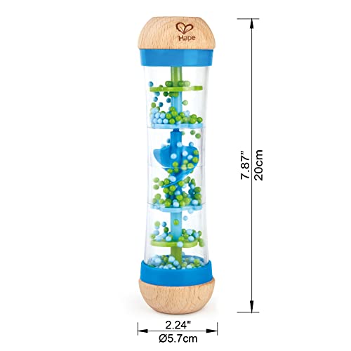 Hape Beaded Raindrops | Mini Wooden Musical Shake & Rattle Rainmaker Toy, Blue, Model Number: E0328B ,L: 2, W: 2, H: 7.9 inch Hape