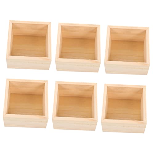 TEHAUX 6pcs Box Storage Wooden Box Without Lid Desktop Storage Craft Storage Containers Wooden Crates Unfinished Jewelry Organizer Tray Wooden Crafts TEHAUX